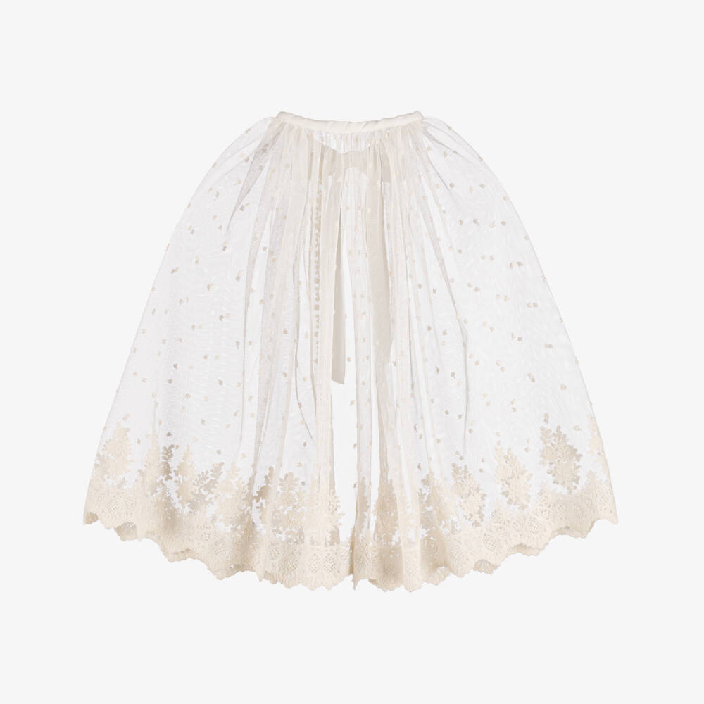 Artesanía Granlei-Girls Ivory Tulle Cape with Floral Embroidery | Childrensalon
