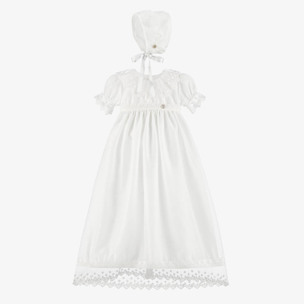 Artesanía Granlei-Girls Ivory Voile Ceremony Gown with Bonnet | Childrensalon