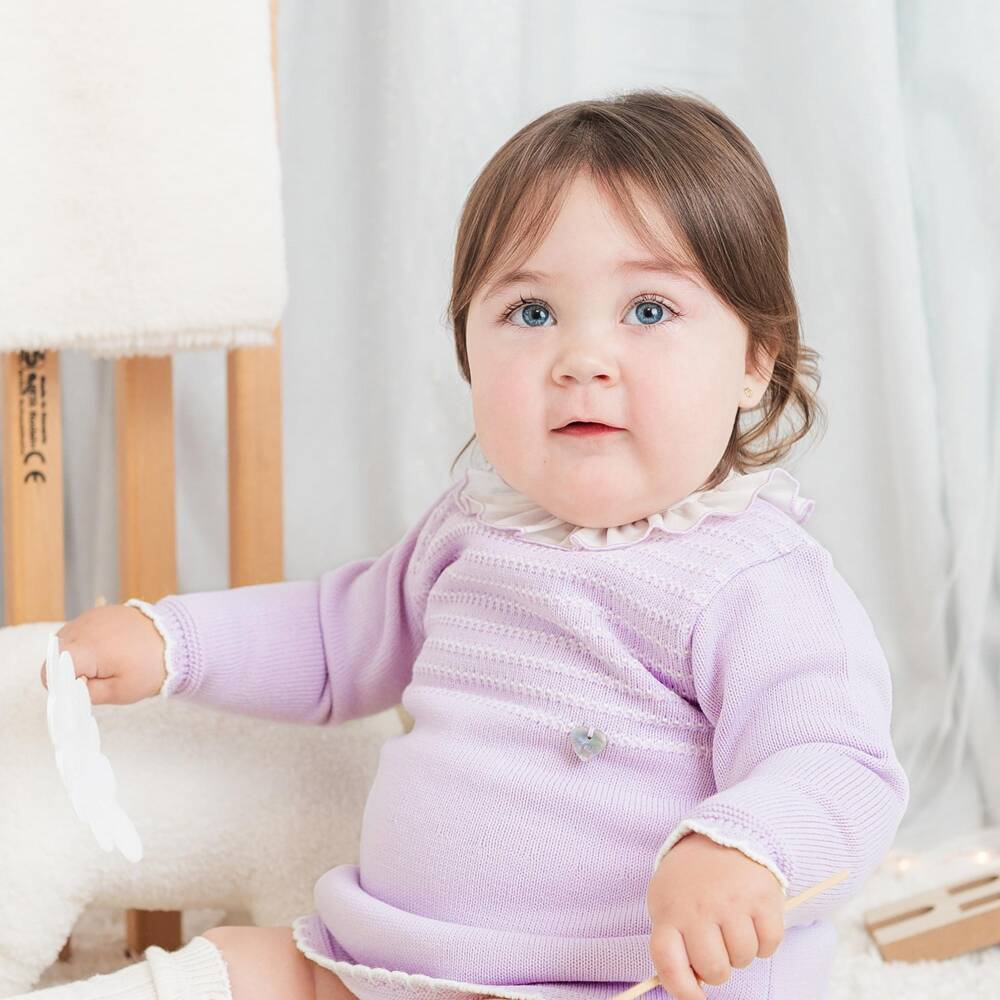 Artesanía Granlei-Girls Lavender Knitted Dress with Ruffle Collar | Childrensalon