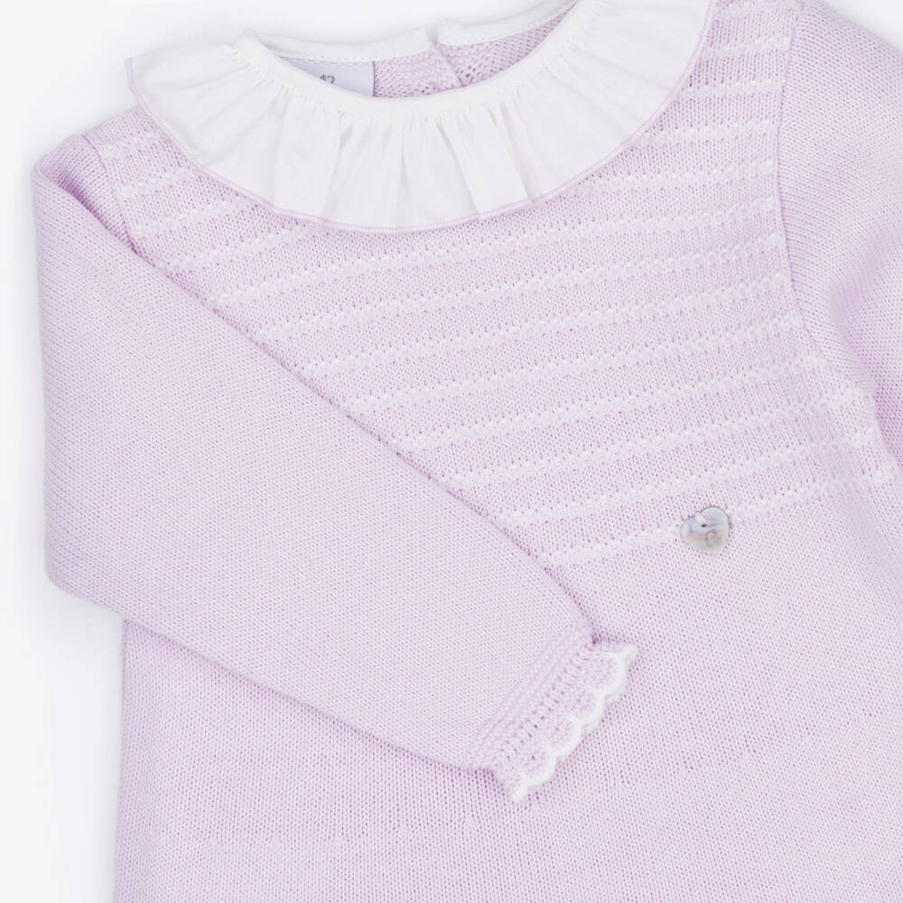 Artesanía Granlei-Girls Lavender Knitted Dress with Ruffle Collar | Childrensalon