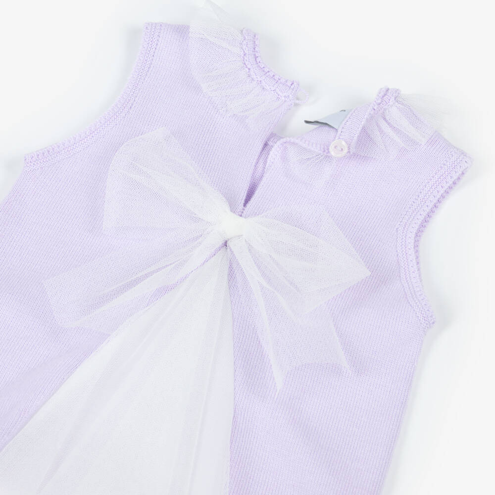 Artesanía Granlei-Girls Lilac Knit Dress with Tulle Trims | Childrensalon