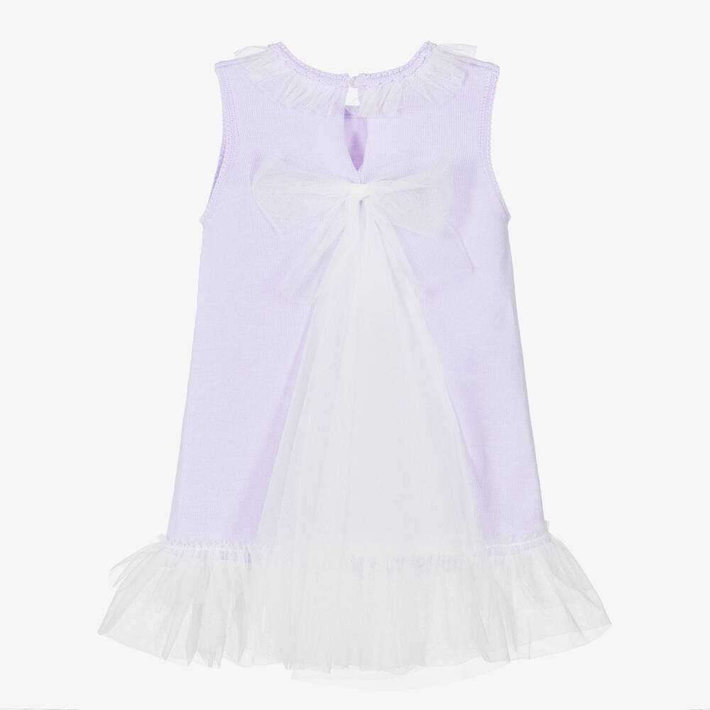 Artesanía Granlei-Girls Lilac Knit Dress with Tulle Trims | Childrensalon
