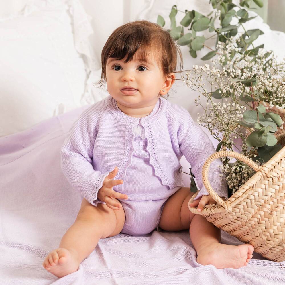 Artesanía Granlei-Girls Lilac Knitted Bolero Cardigan | Childrensalon