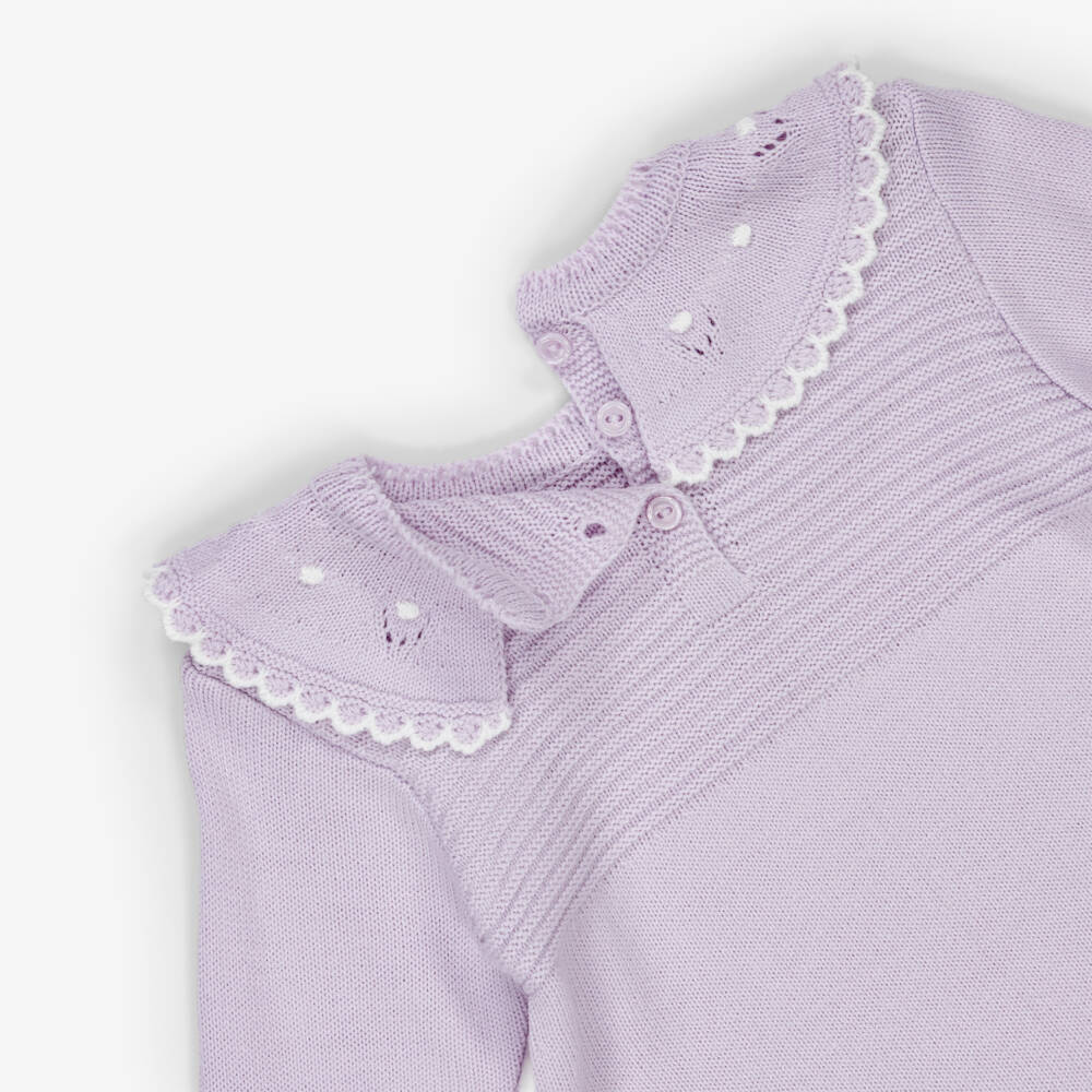 Artesanía Granlei-Girls Lilac Knitted Collared Dress | Childrensalon