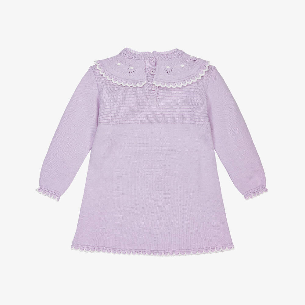 Artesanía Granlei-Girls Lilac Knitted Collared Dress | Childrensalon