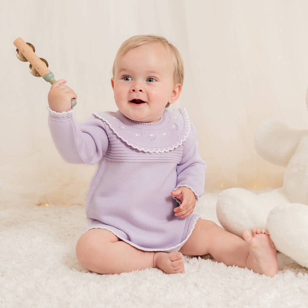 Artesanía Granlei-Girls Lilac Knitted Collared Dress | Childrensalon