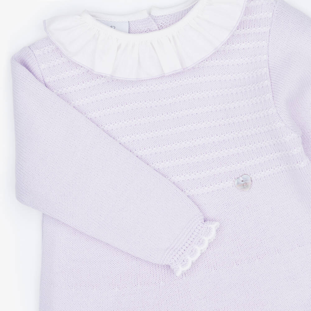 Artesanía Granlei-Girls Lilac Knitted Dress with Ruffle Collar | Childrensalon