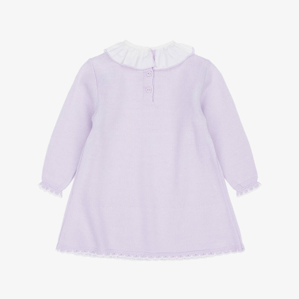Artesanía Granlei-Girls Lilac Knitted Dress with Ruffle Collar | Childrensalon