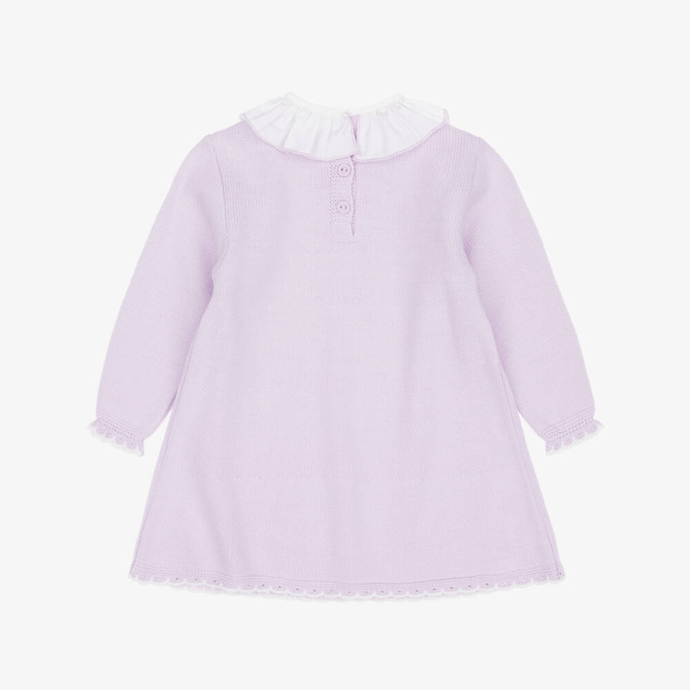 Artesanía Granlei-Girls Lilac Knitted Dress with Ruffle Collar | Childrensalon