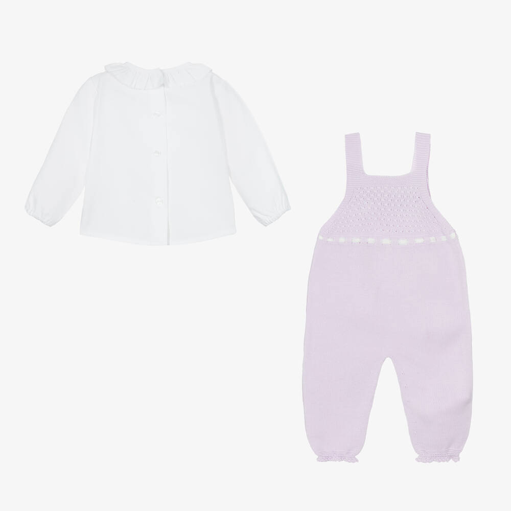 Artesanía Granlei-Girls Lilac Knitted Dungaree Set | Childrensalon