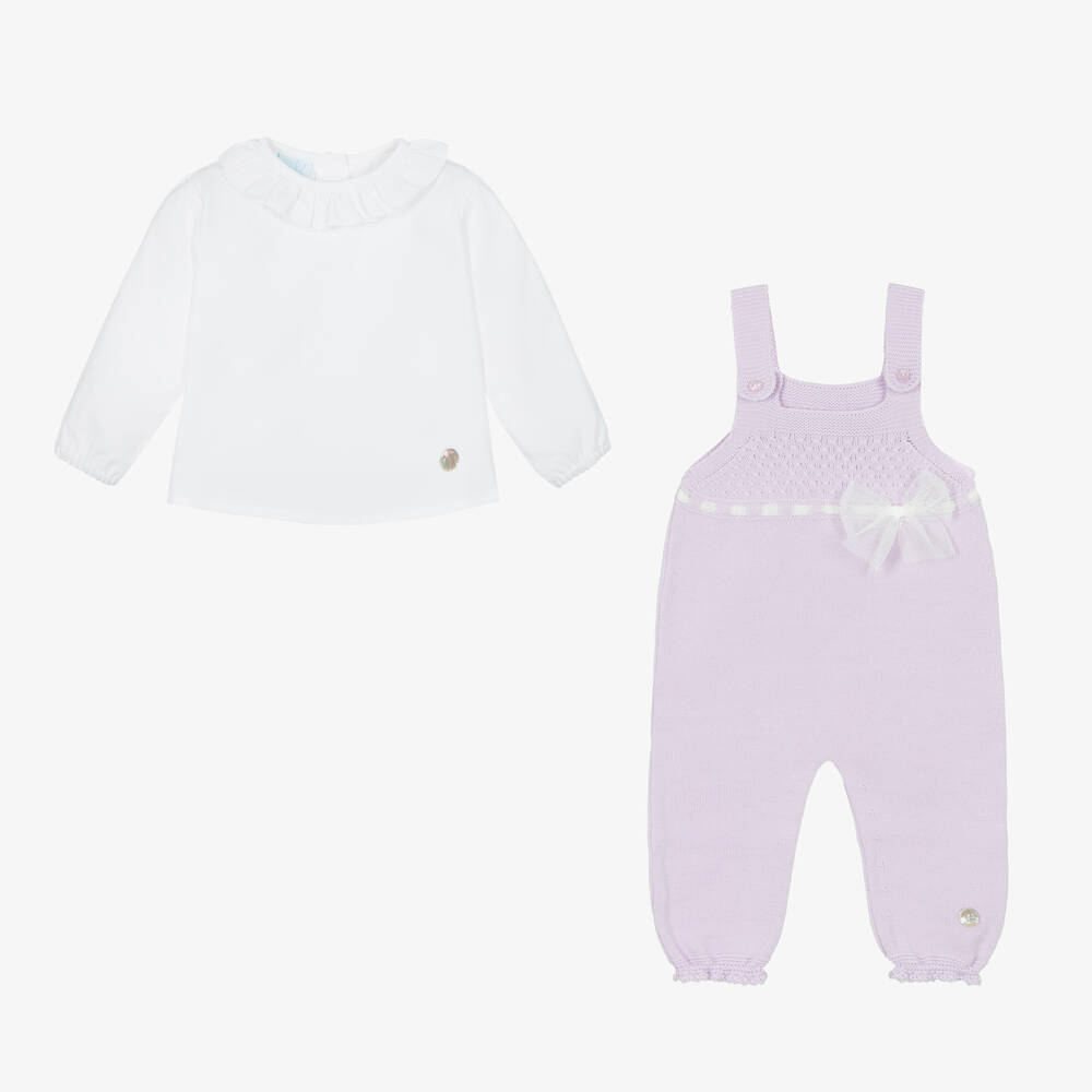 Artesanía Granlei-Girls Lilac Knitted Dungaree Set | Childrensalon