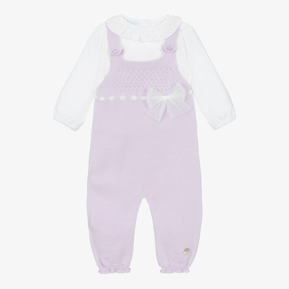 Artesanía Granlei-Girls Lilac Knitted Dungaree Set | Childrensalon
