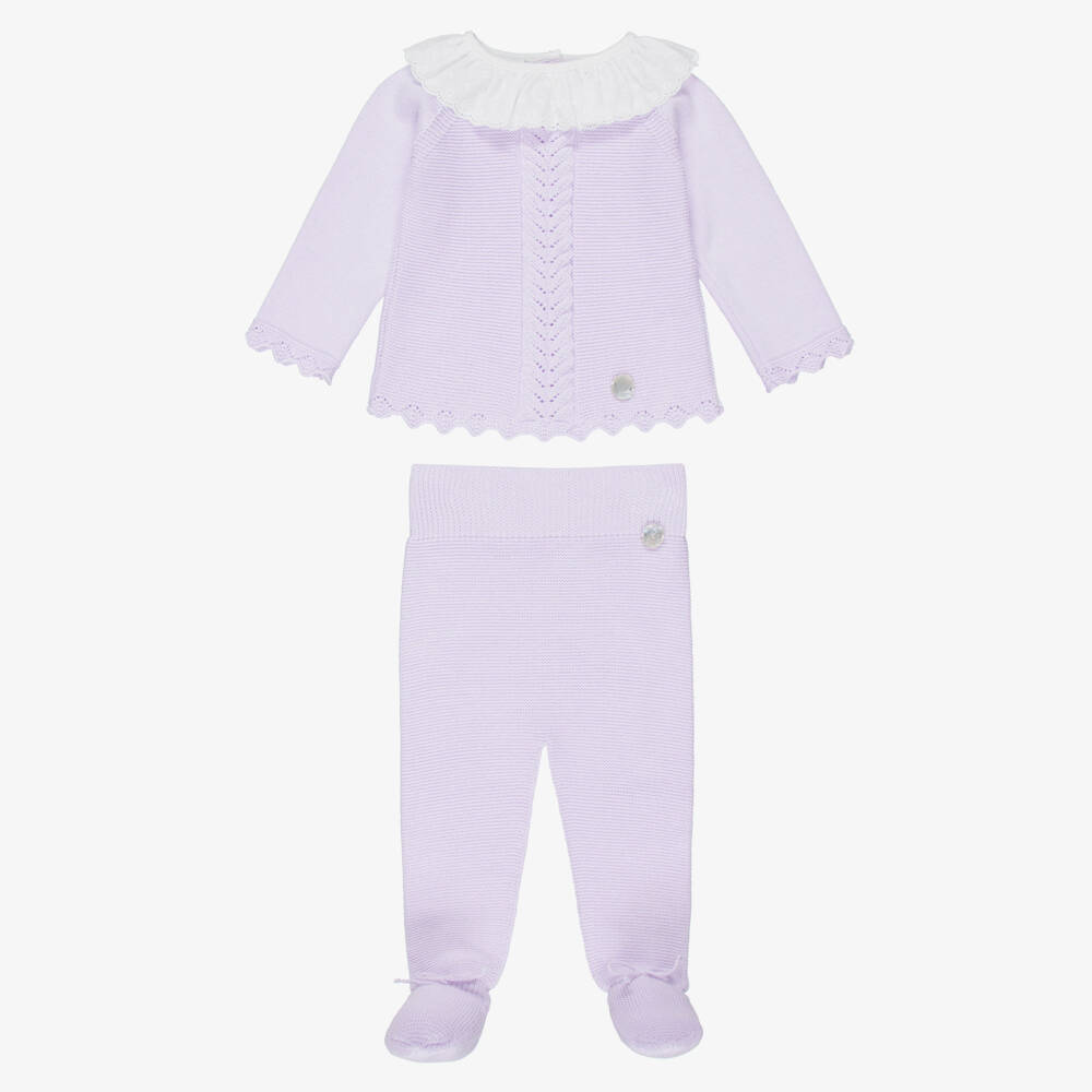 Artesanía Granlei-Girls Lilac Purple Knitted 2 Piece Babygrow | Childrensalon