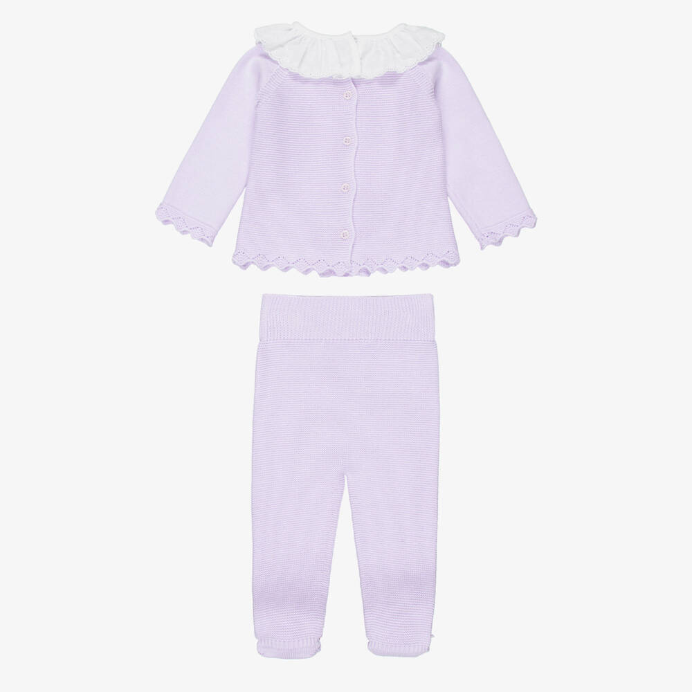 Artesanía Granlei-Girls Lilac Purple Knitted 2 Piece Babygrow | Childrensalon