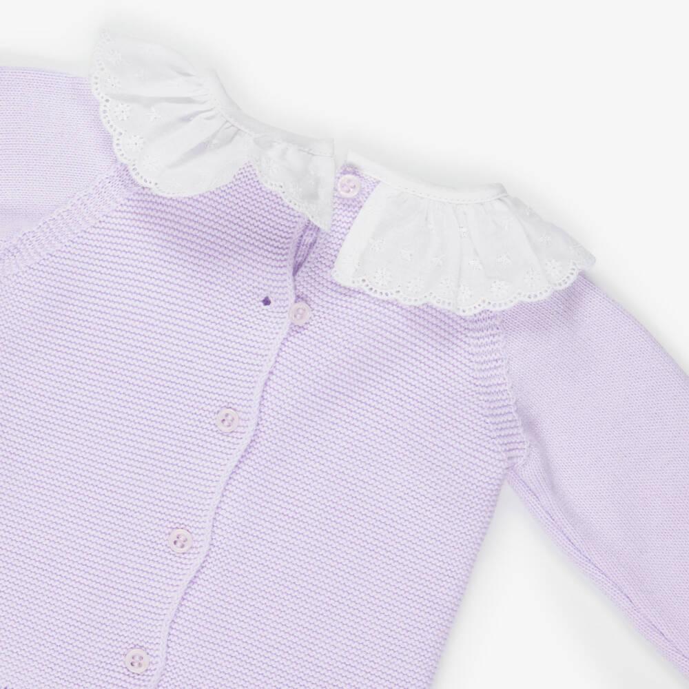 Artesanía Granlei-Girls Lilac Purple Knitted 2 Piece Babygrow | Childrensalon