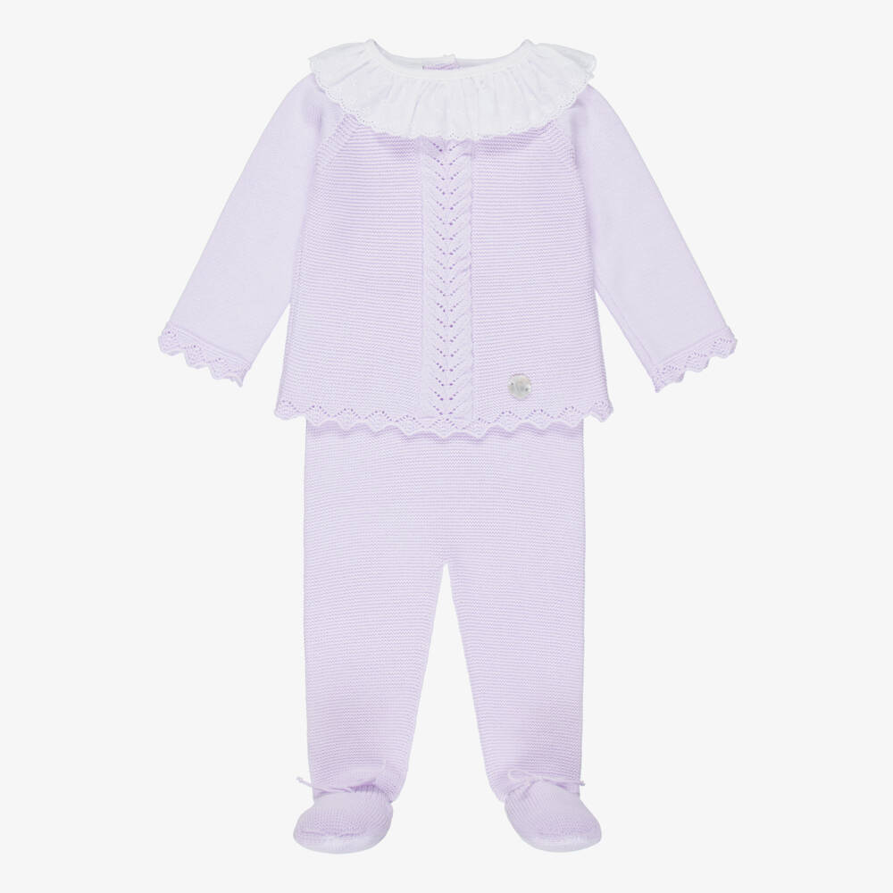 Artesanía Granlei-Girls Lilac Purple Knitted 2 Piece Babygrow | Childrensalon