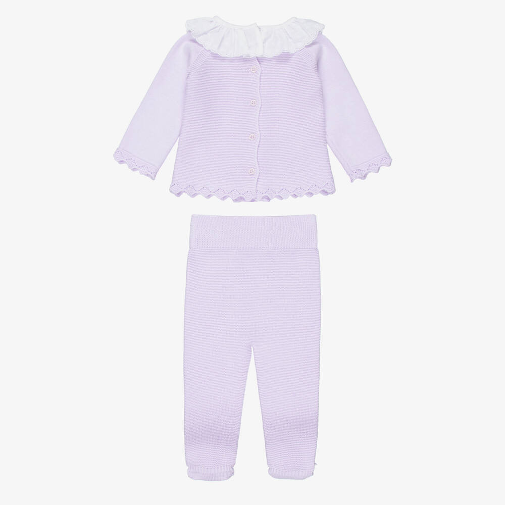 Artesanía Granlei-Girls Lilac Purple Knitted 2 Piece Babygrow  | Childrensalon