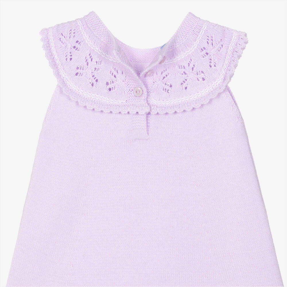 Artesanía Granlei-Girls Lilac Purple Knitted Dress with Lacy Collar | Childrensalon