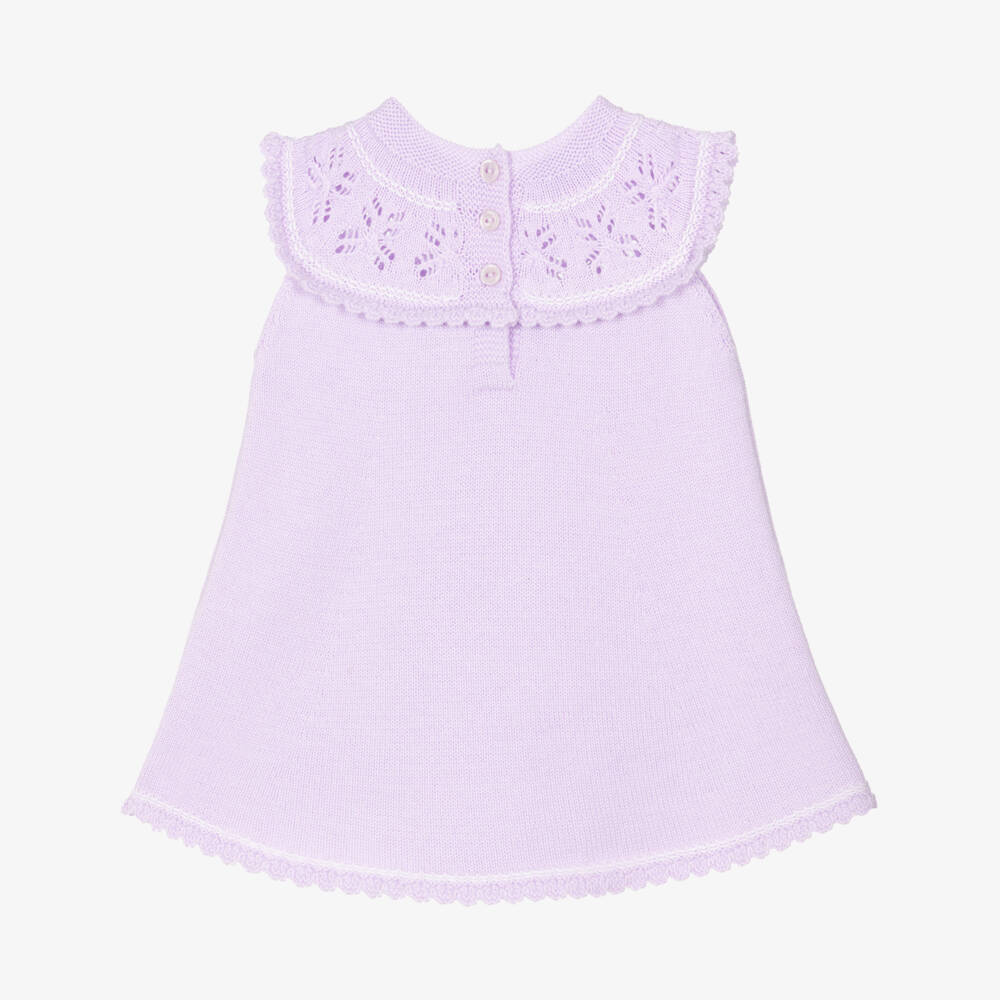 Artesanía Granlei-Girls Lilac Purple Knitted Dress with Lacy Collar | Childrensalon