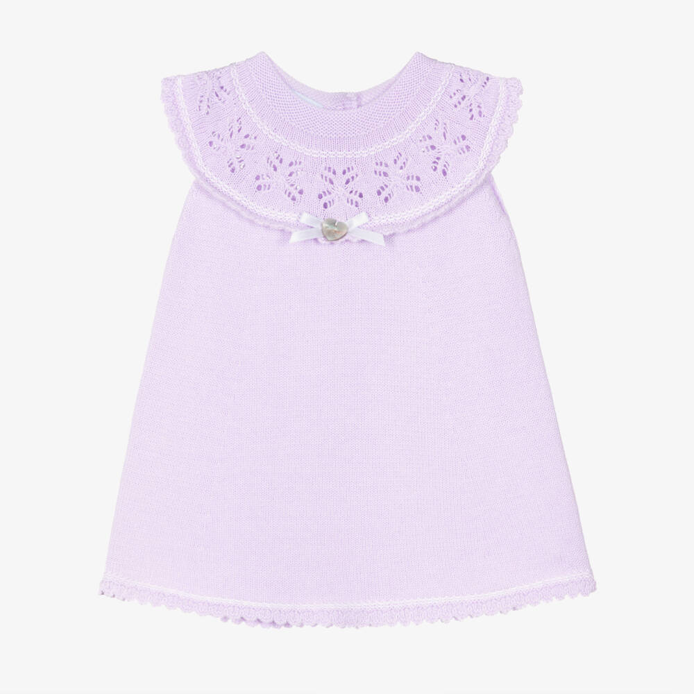 Artesanía Granlei-Girls Lilac Purple Knitted Dress with Lacy Collar | Childrensalon