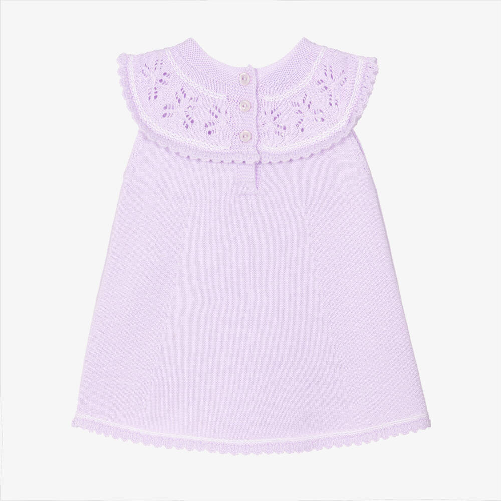 Artesanía Granlei-Girls Lilac Purple Knitted Dress with Lacy Collar | Childrensalon