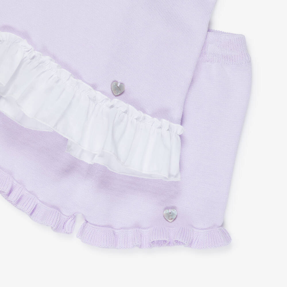 Artesanía Granlei-Girls Lilac Purple Knitted Top & Shorts Set | Childrensalon