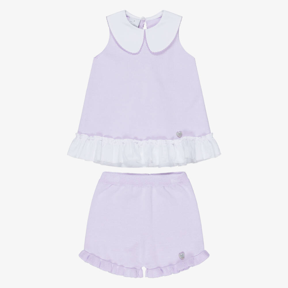 Artesanía Granlei-Girls Lilac Purple Knitted Top & Shorts Set | Childrensalon