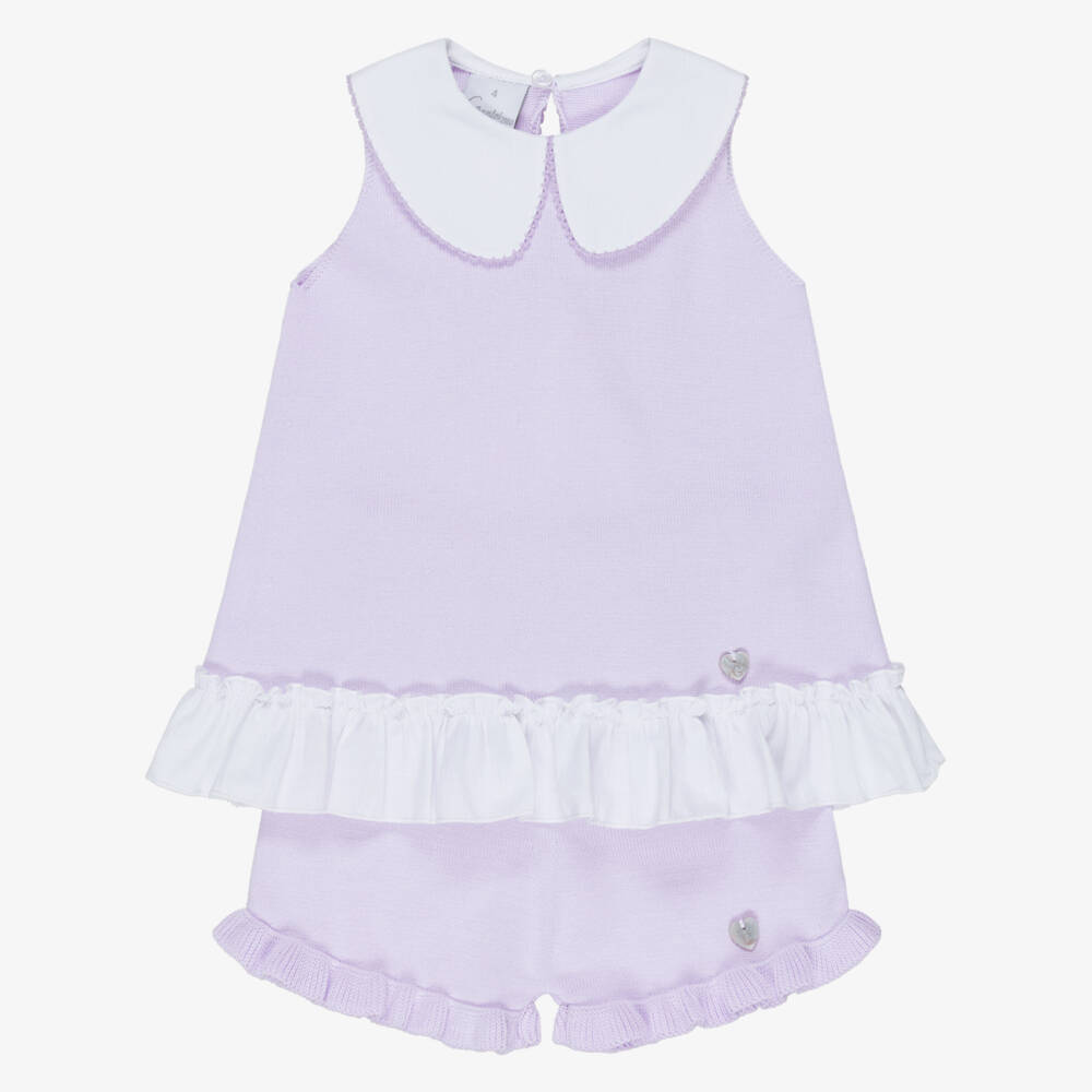 Artesanía Granlei-Girls Lilac Purple Knitted Top & Shorts Set | Childrensalon