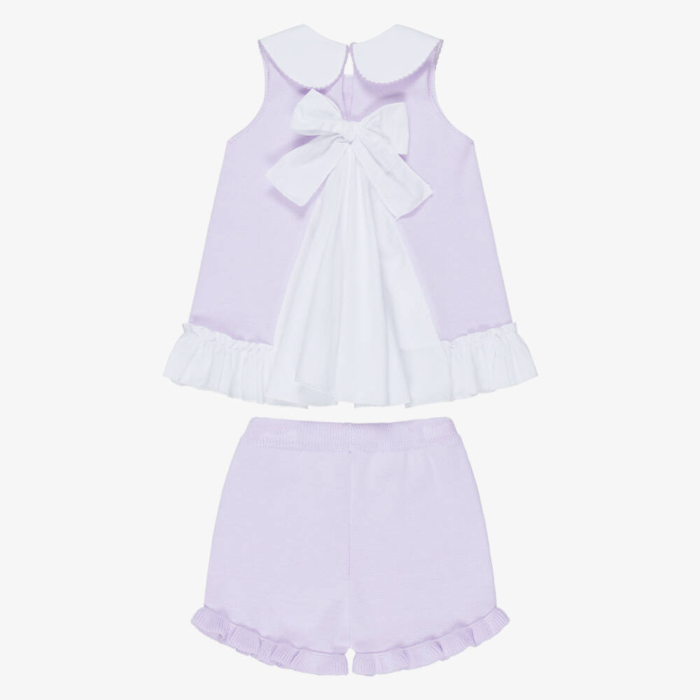 Artesanía Granlei-Girls Lilac Purple Knitted Top & Shorts Set | Childrensalon