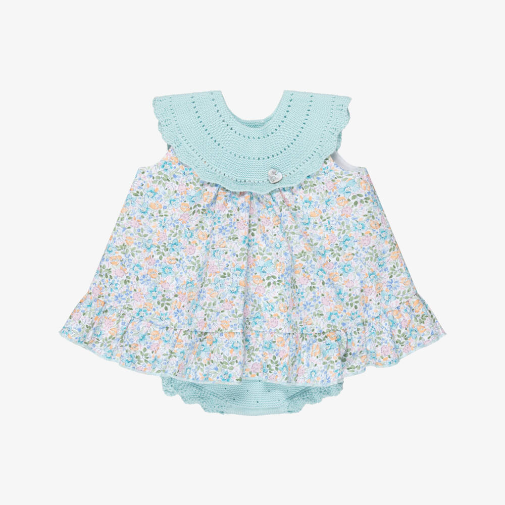 Artesanía Granlei-Girls Mint Green Floral Print Dress | Childrensalon