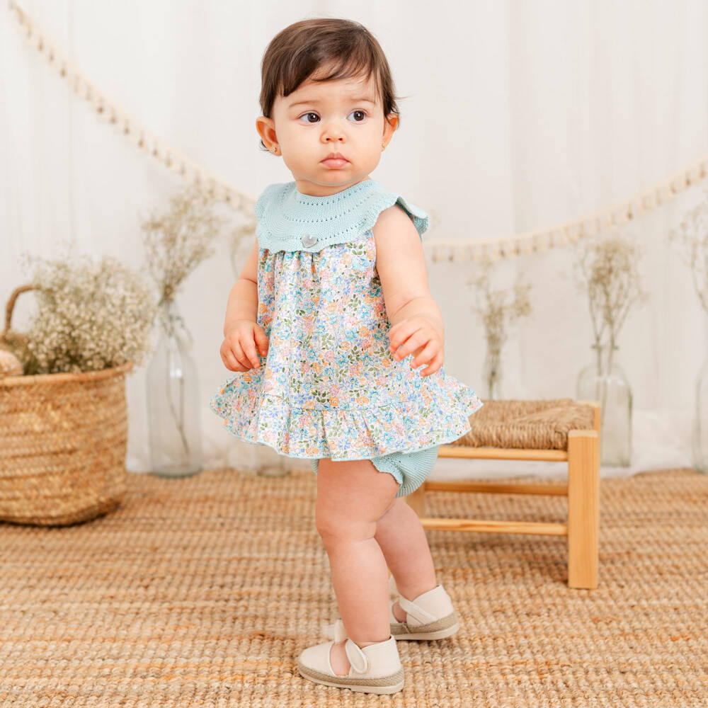 Artesanía Granlei-Girls Mint Green Floral Print Dress | Childrensalon