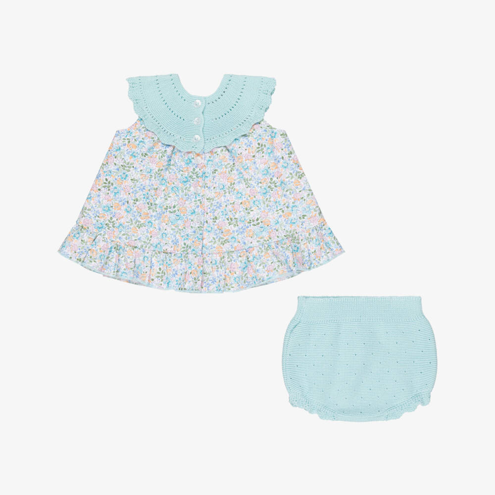 Artesanía Granlei-Girls Mint Green Floral Print Dress | Childrensalon