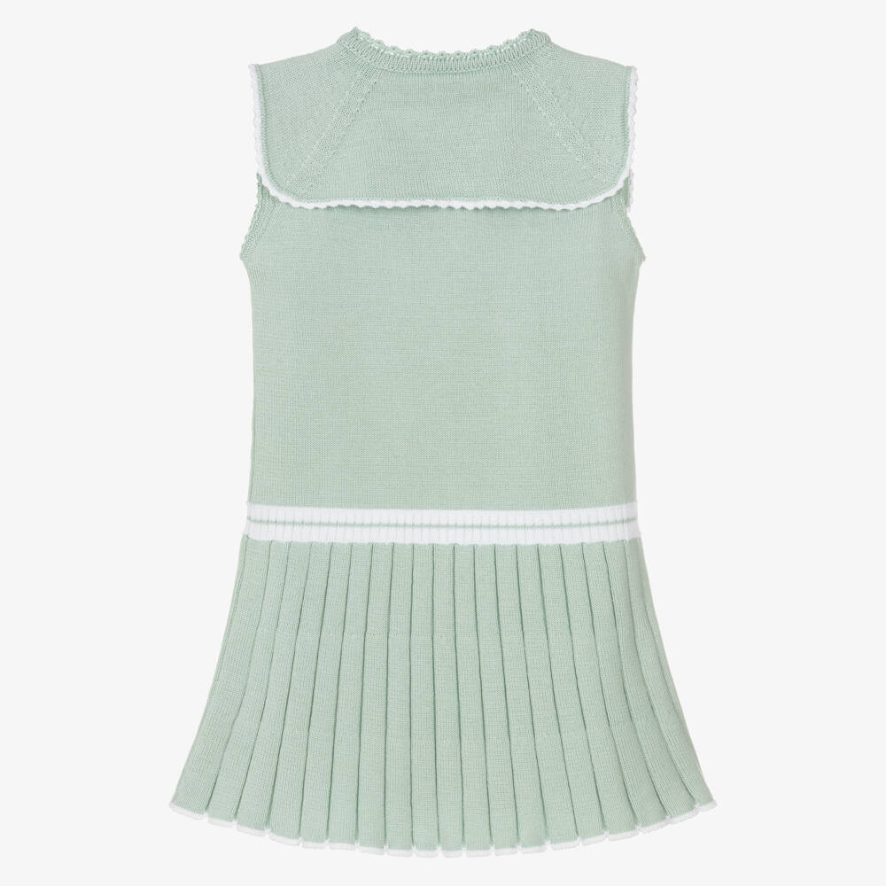 Artesanía Granlei-Girls Pale Green Knit Dress with Sailor Style Collar | Childrensalon