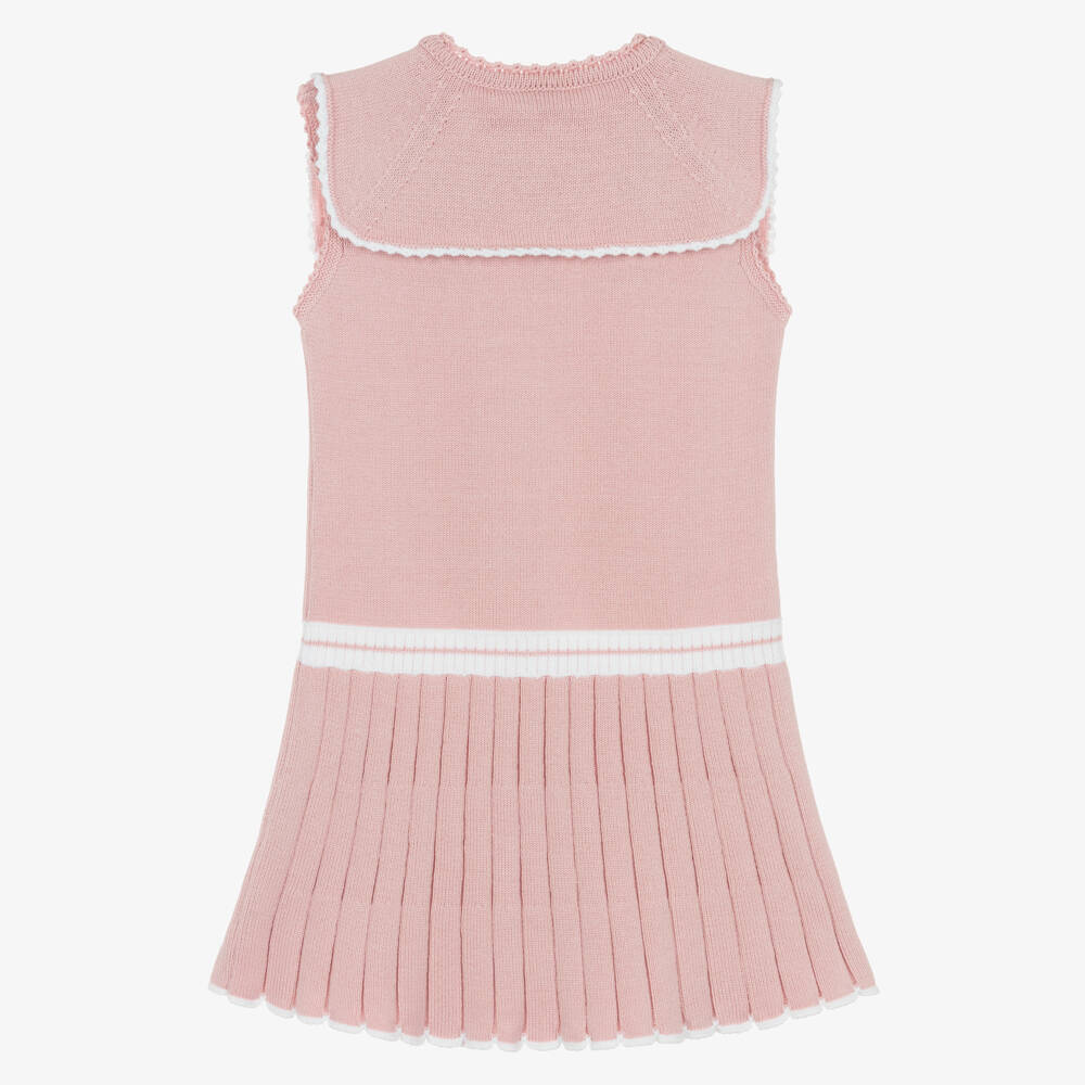 Artesanía Granlei-Girls Pale Pink & White Knit Dress with Sailor Style Collar | Childrensalon