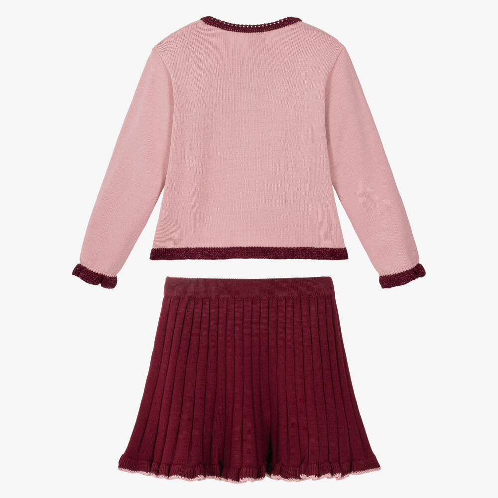 Artesanía Granlei-Girls Pink & Burgundy Knitted Skirt Set with Bows | Childrensalon