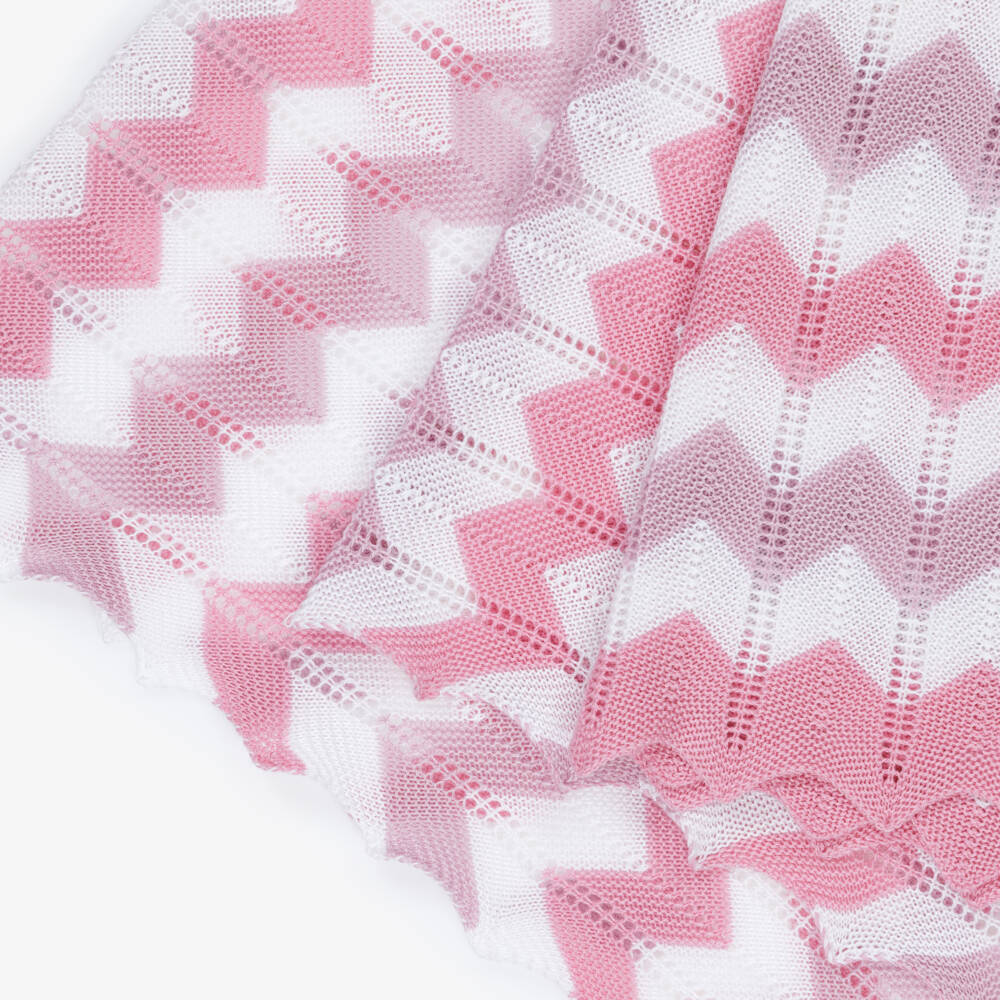 Artesanía Granlei-Girls Pink Cotton Zigzag Knit Shawl (112cm) | Childrensalon