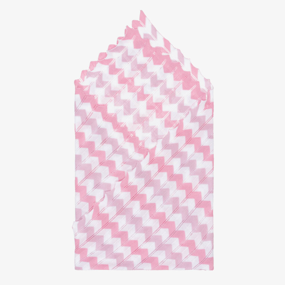 Artesanía Granlei-Girls Pink Cotton Zigzag Knit Shawl (112cm) | Childrensalon