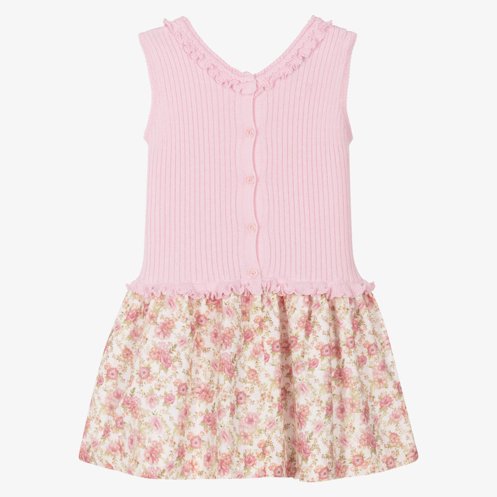 Artesanía Granlei-Girls Pink Knit & Floral Print Dress | Childrensalon