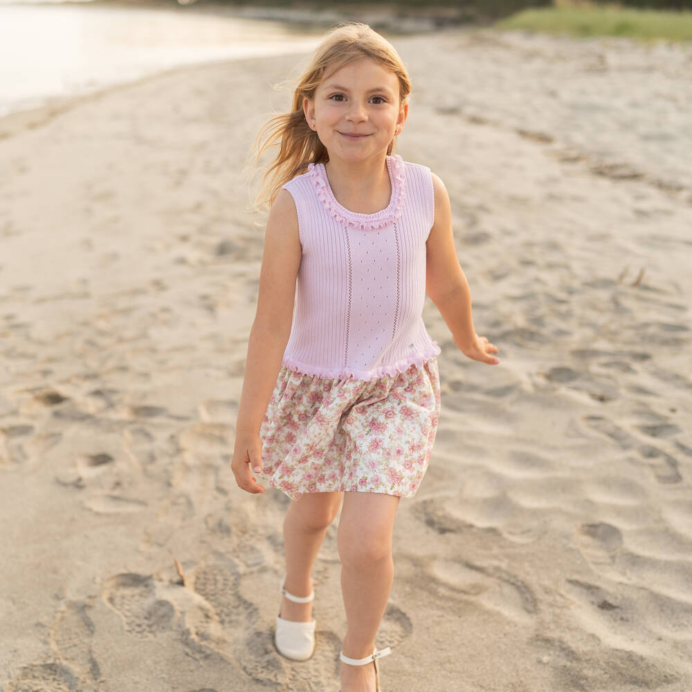 Artesanía Granlei-فستان محبوك بطبعة ورود لون زهري للبنات | Childrensalon