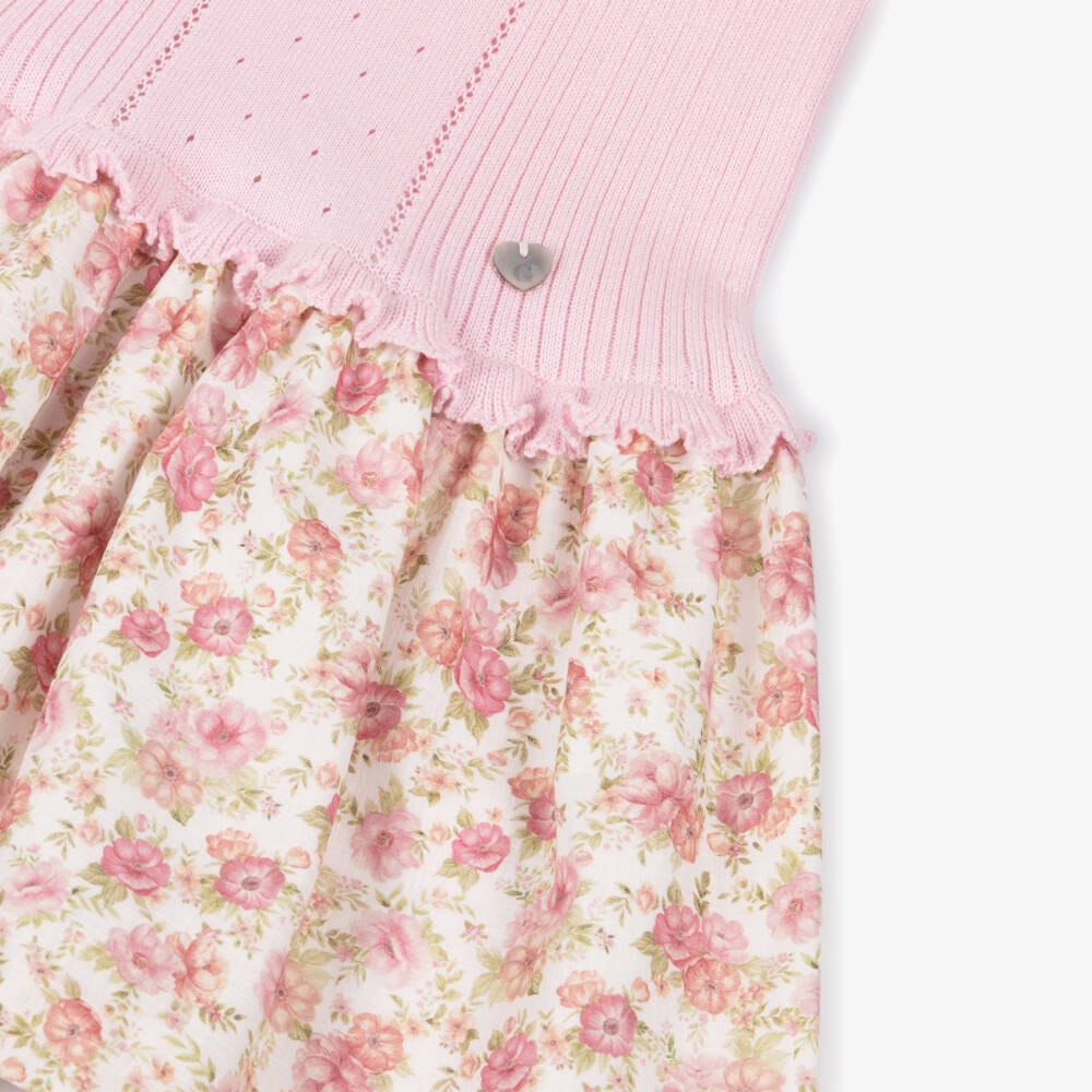 Artesanía Granlei-Girls Pink Knit & Floral Print Dress | Childrensalon