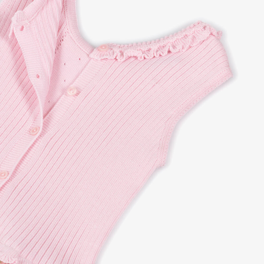 Artesanía Granlei-Girls Pink Knit & Floral Print Dress | Childrensalon