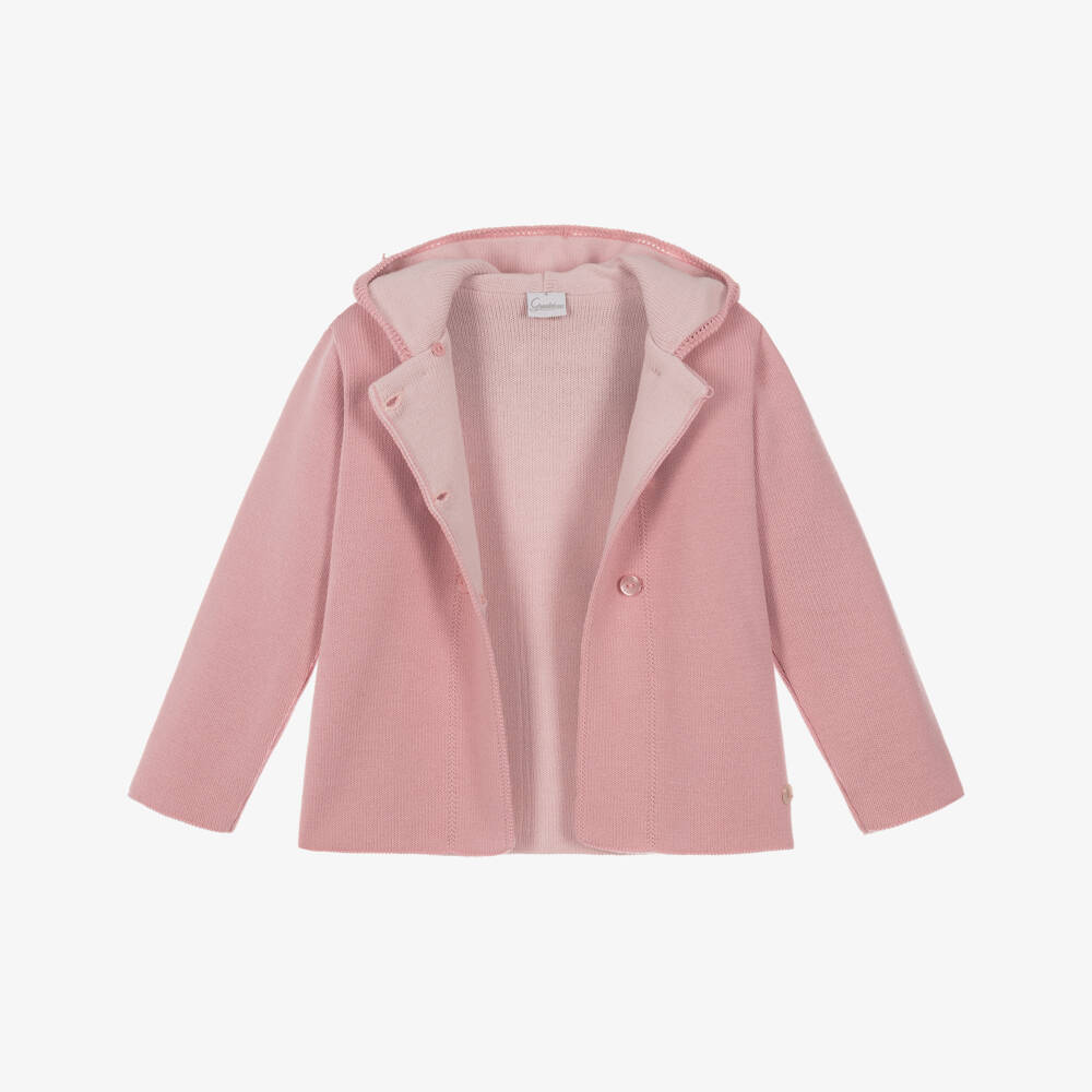 Artesanía Granlei-Girls Pink Knit Hooded Coat with Faux Fur Trim | Childrensalon