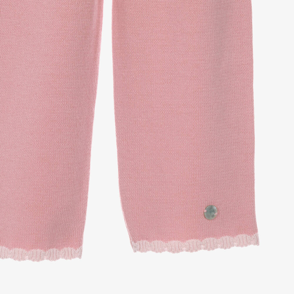 Artesanía Granlei-Girls Pink Knit Trouser Set with White Woven Collar | Childrensalon