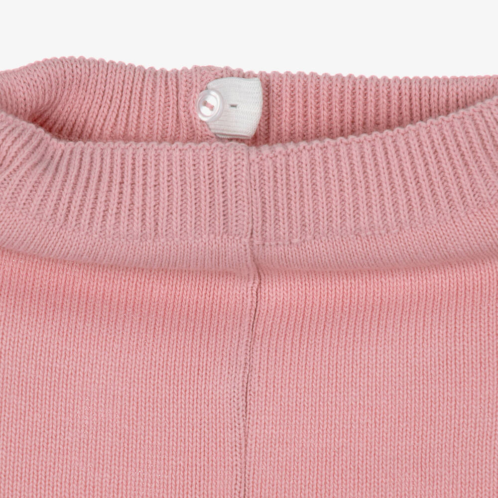 Artesanía Granlei-Girls Pink Knit Trouser Set with White Woven Collar | Childrensalon