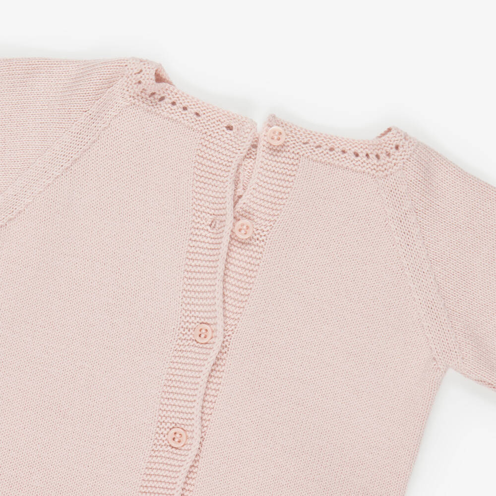 Artesanía Granlei-Girls Pink Knitted 2 Piece Babygrow Set with Lace Trims | Childrensalon