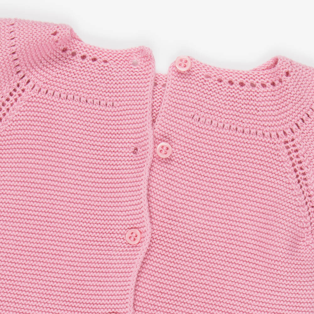 Artesanía Granlei-Girls Pink Knitted 2 Piece Babygrow with Lace Trim | Childrensalon