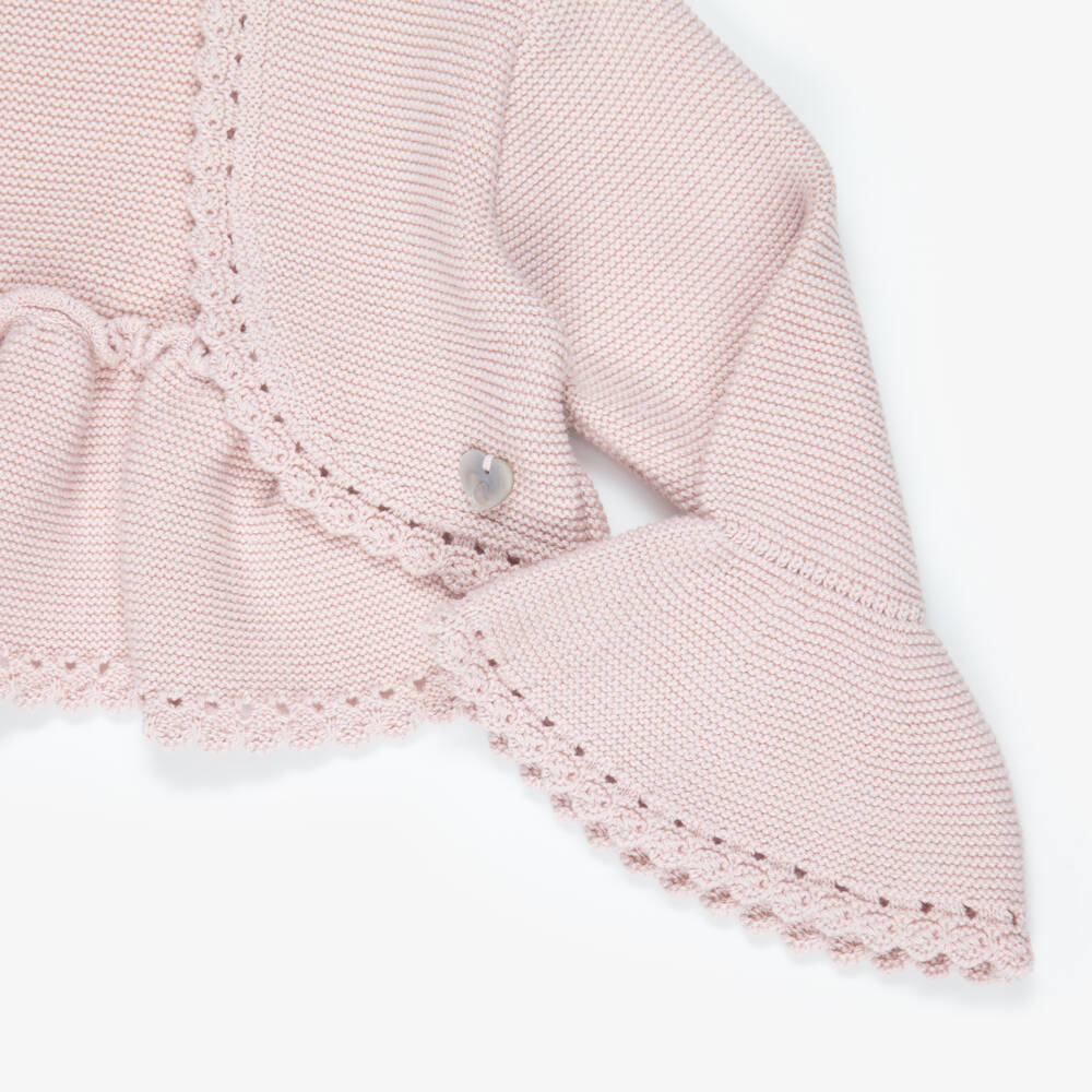 Artesanía Granlei-بوليرو كارديغان محبوك مزين بفيونكة لون زهري للبنات | Childrensalon