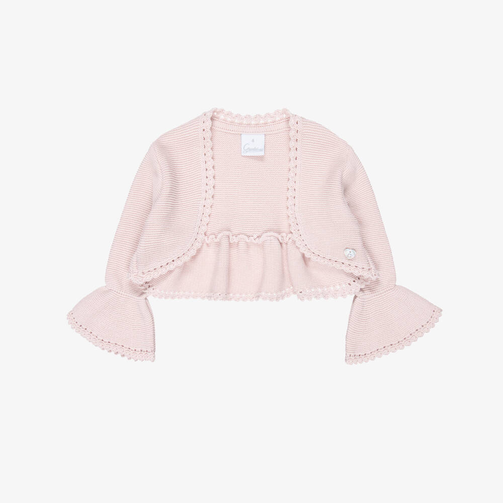 Artesanía Granlei-بوليرو كارديغان محبوك مزين بفيونكة لون زهري للبنات | Childrensalon