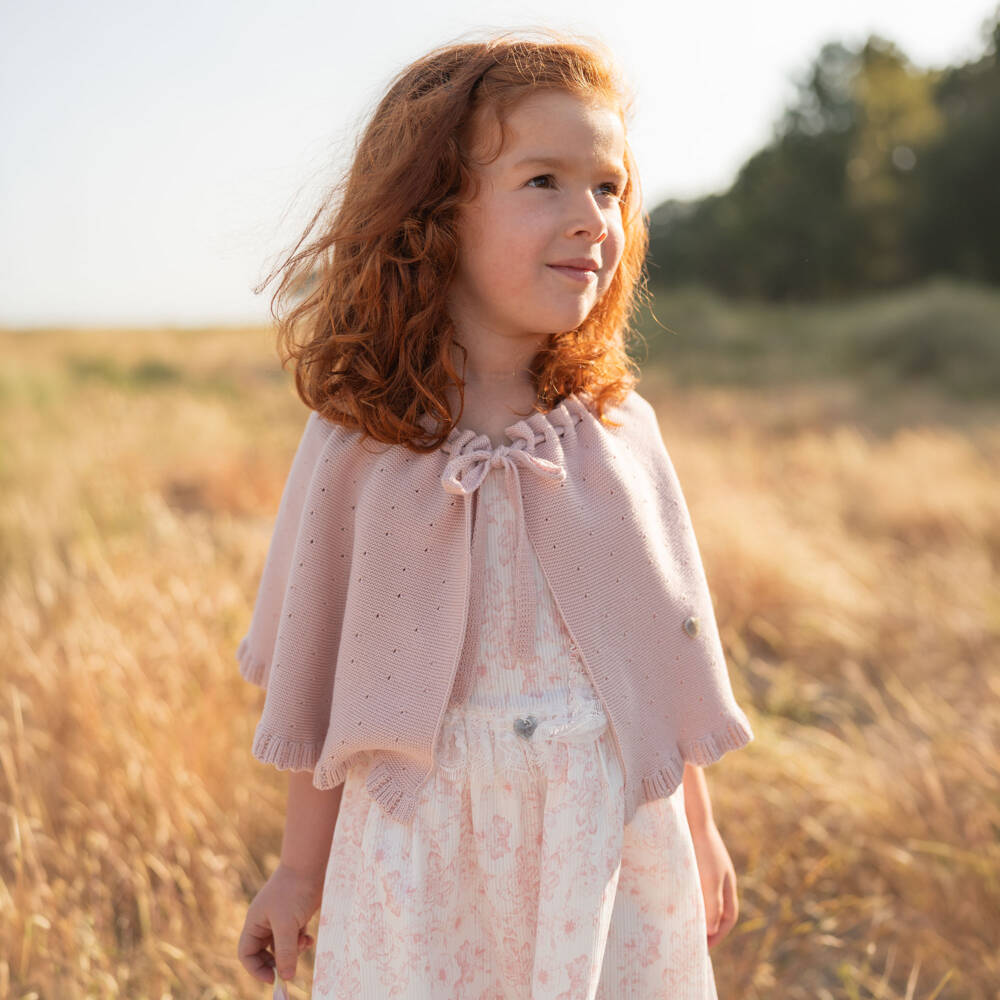 Artesanía Granlei-Кейп розовый вязаный с оборками для девочек | Childrensalon