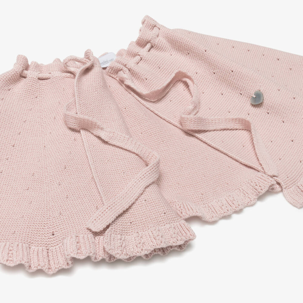 Artesanía Granlei-Girls Pink Knitted Cape with Frilled Hem | Childrensalon